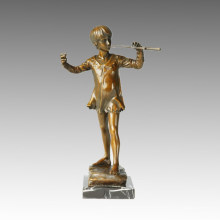Kids Bronze Sculpture Trombone Boy Carving Deco Brass Statue TPE-292